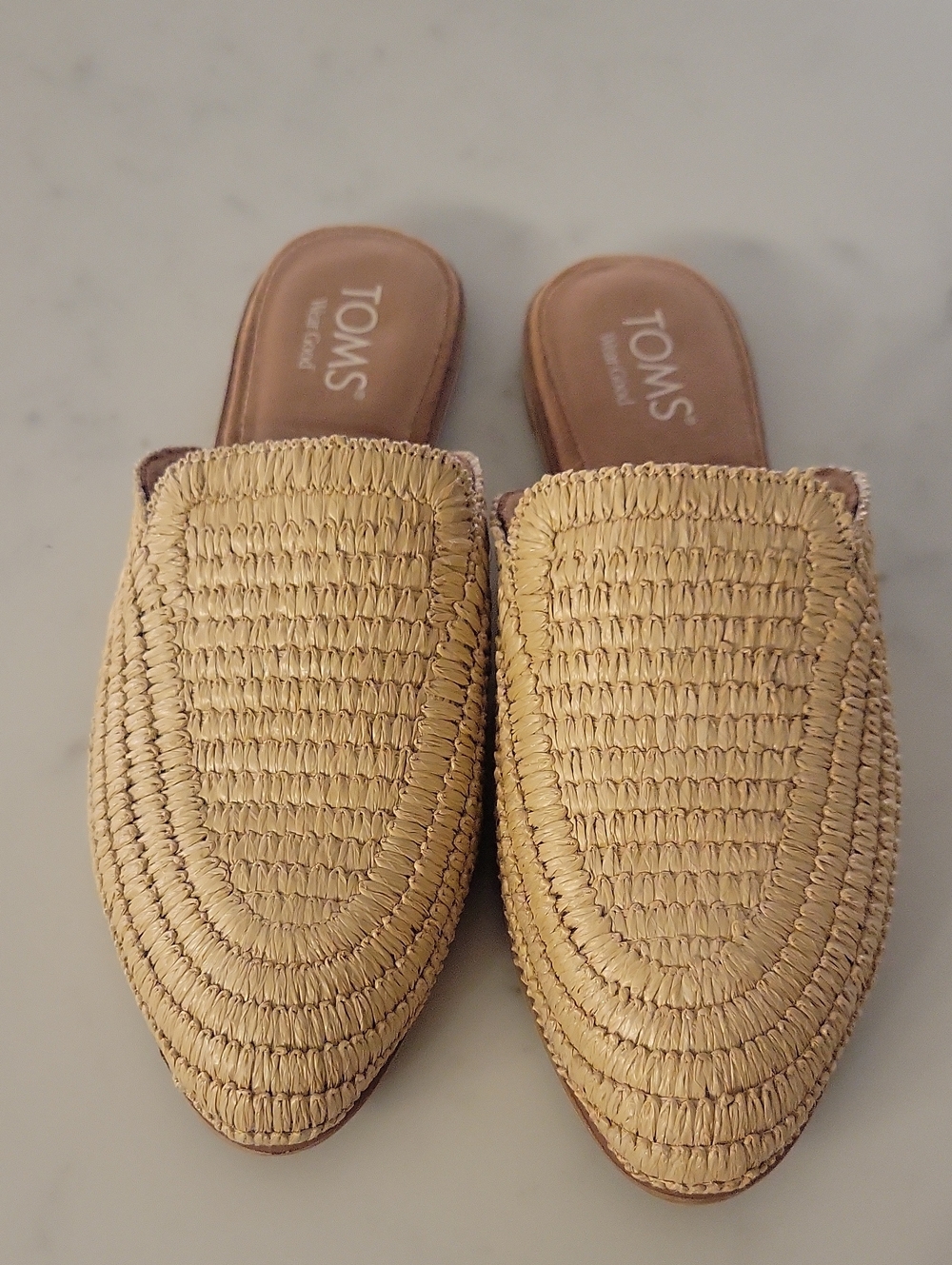 TOMS Beige Woven Slip-On Mules